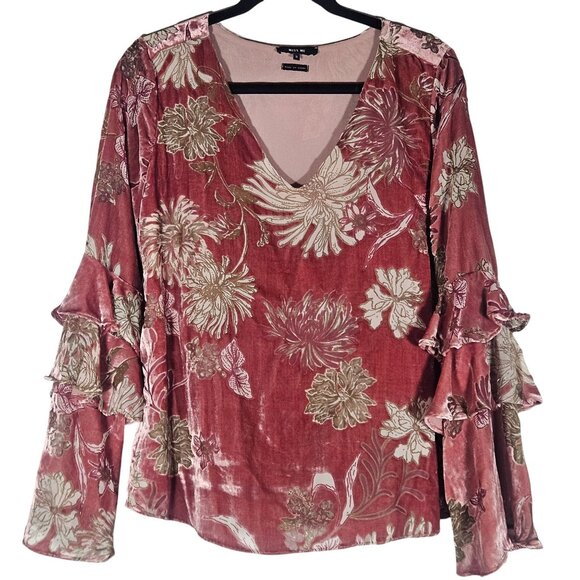 Miss Me Womens Floral Velvet Ruffle Sleeve Top S Cottagecore Boho Whimsygoth - Picture 3 of 12